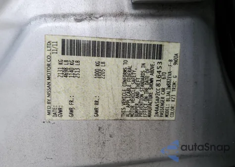 2012 Nissan Maxima S from USA, damaged, VIN 1N4AA5AP2CC816453